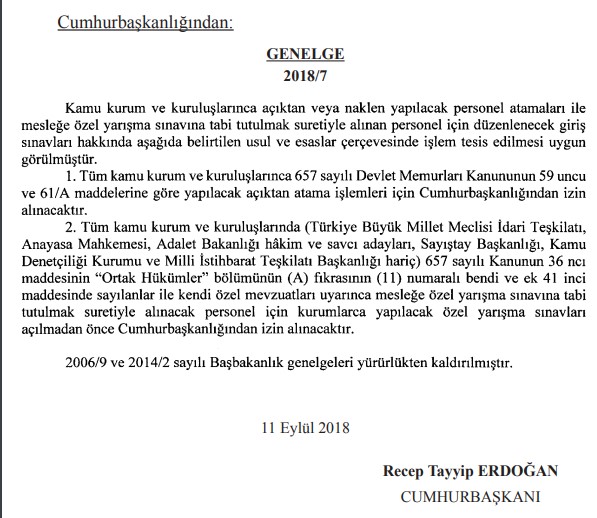 2018   7 sayılı genelge