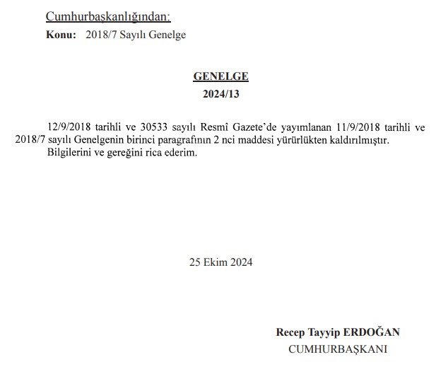 2018 7 genelge değişikliği